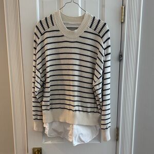 Brochu Walker Striped Crew Neck Sweater - Cream and Black